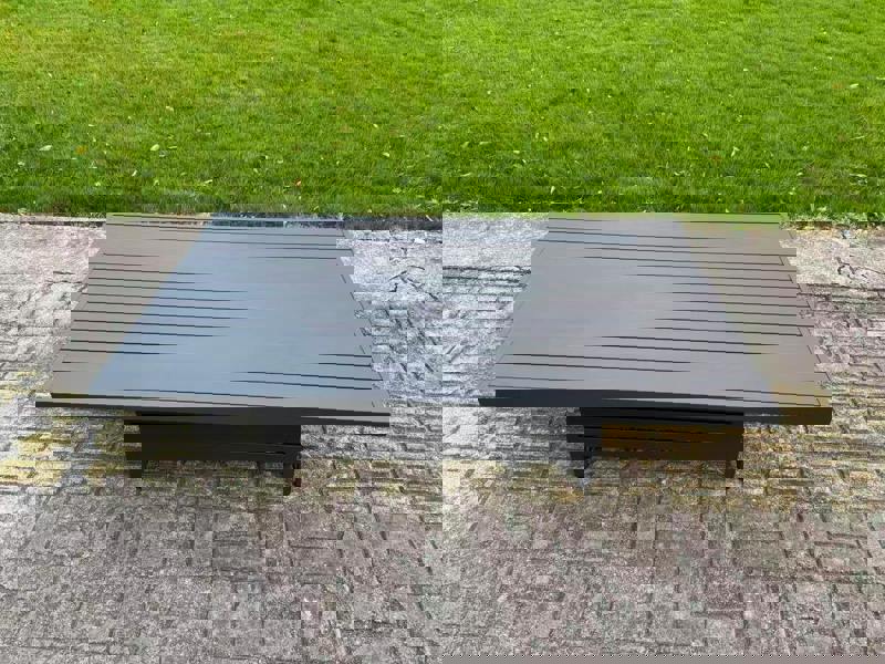 Fimous 10 Seater Aluminium Garden Furniture Set with Adjustable Rising Dining Table, Chair, 2 Footstools Corner Sofa Set - Dark Grey