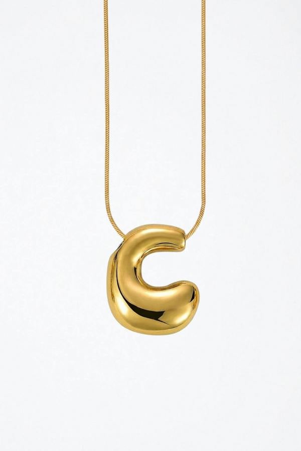 Serla Bubble Initial Gold Plated Necklace Letter C
