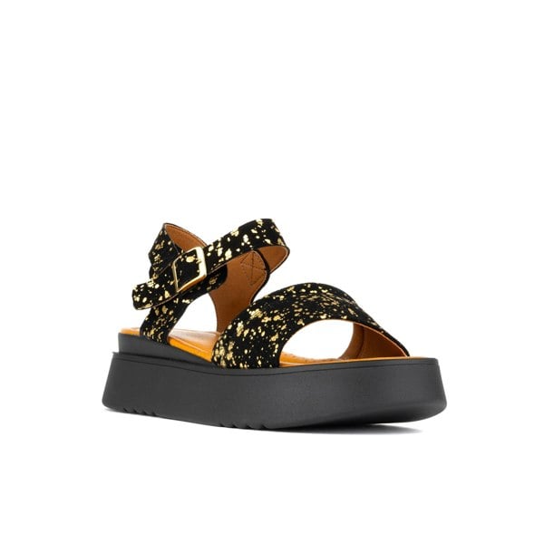 Embassy London Amalfi - Black Gold Drops - Women's 1.3 inch flatform strappy leather chunky sandal