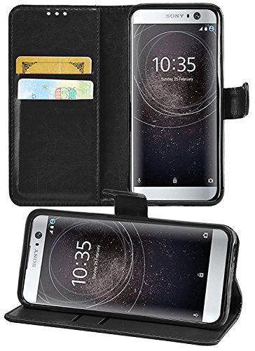 KAV Sony Xperia XA2 Case, Premium PU Leather Wallet Case Cover - Black
