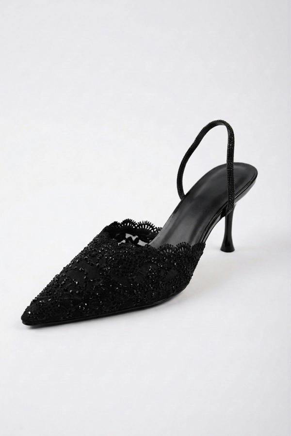 ikrush Genevieve Embellished Lace Mesh Pointed Heels