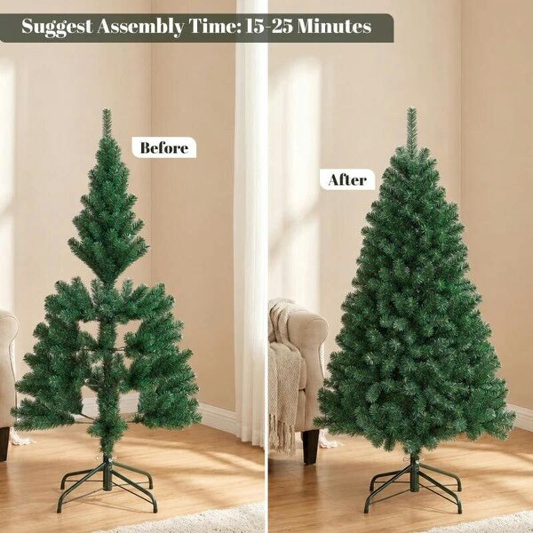 Bobobiy 5ft Artificial Christmas Tree, Fir Hinged Xmas Tree with 420 Branch Tips, Foldable Steel Stand, Green