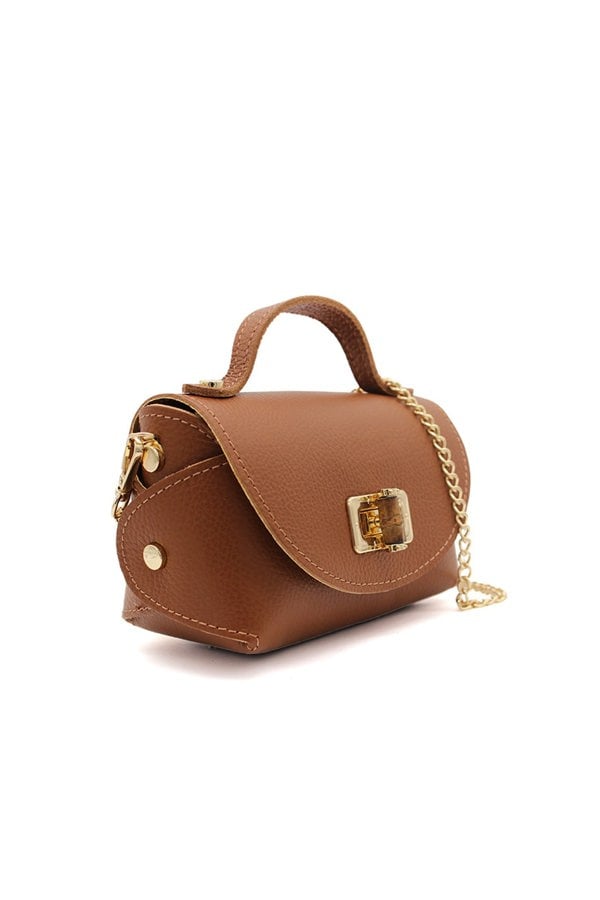 Pluspup Genuine Italian Leather Crossbody Bag with Chain Strap and Twist Lock Closure