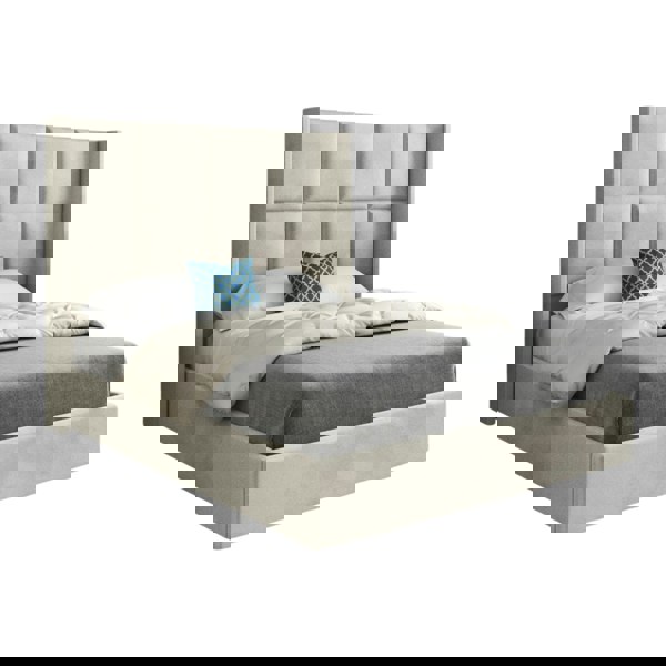 Casa Magna Quanta Straight Winged Upholstered Soft Velvet Bed Frame - Cream