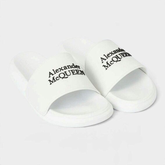 Alexander McQueen Logo Pool Slides White Black
