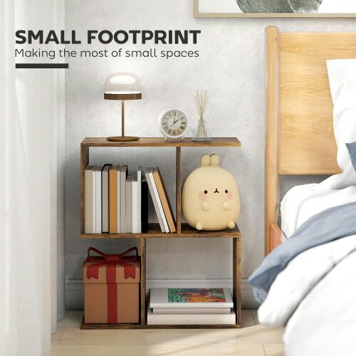 Wyld Haus Rose Wooden Rustic Brown Narrow S Shaped Side Table With 3 Tier Shelves