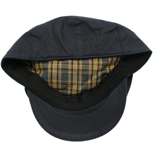 Heather Hats & Accessories Water Resistant Waxed Cotton Flat Cap, Checked Cotton Lining, Outdoor Wear, Navy