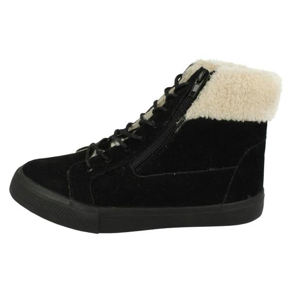 Spot On Girls Spot On Casual Suedette Ankle Boots with Faux Fur Lining