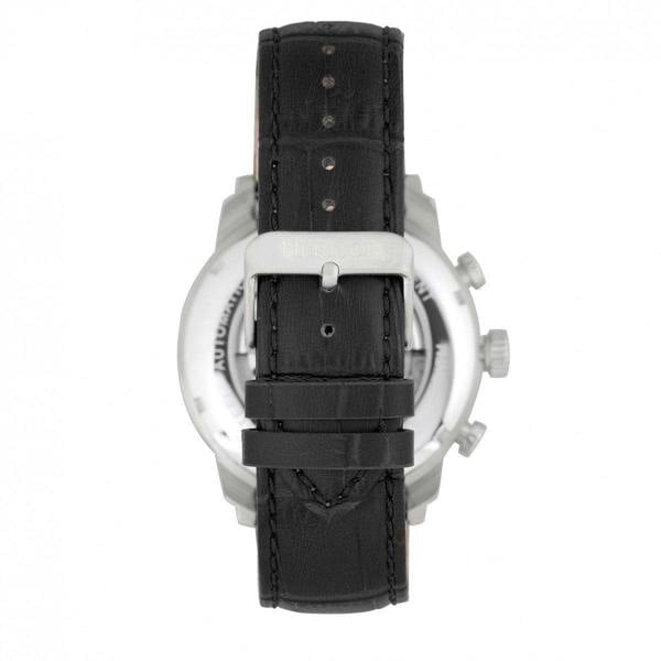 Heritor Automatic Arthur Semi-Skeleton Leather-Band Watch w/ Day/Date - Silver/Black - HERHR7902