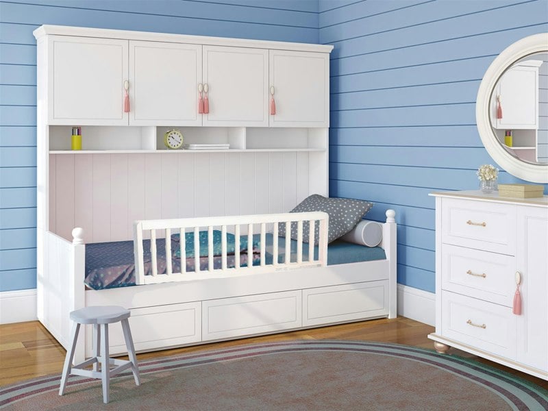 Safetots Extra Wide Wooden Bed Guard, White, 38cm High x 140cm Wide, Toddler Bedrail for Safety, Secure Child Bed Rail