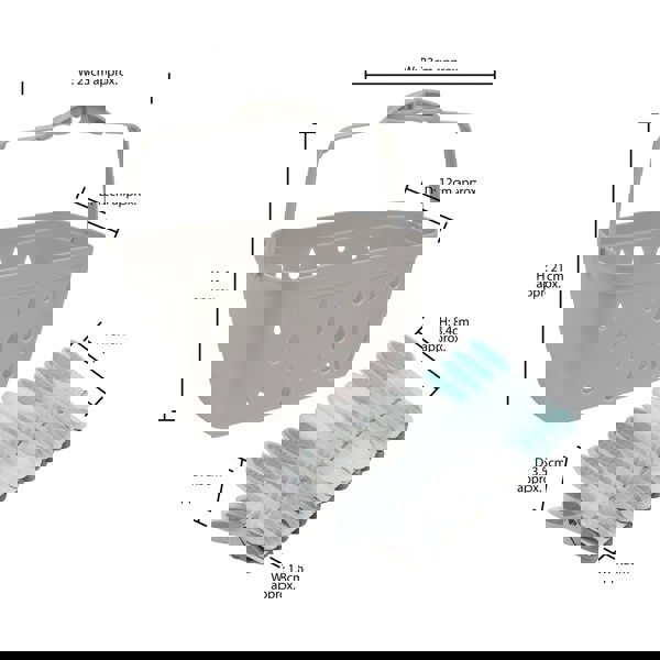 JVL Plastic Peg Basket, Grey with 48 Soft Grip Plastic Pegs, Aqua