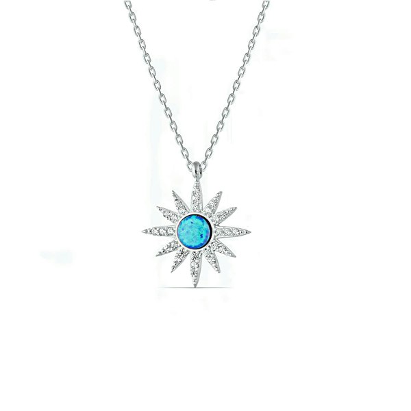 Spero London Blue Opal Sun Sterling Silver Necklace