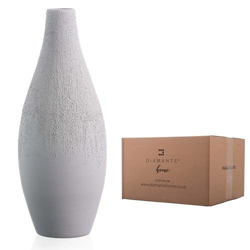 Diamante Matt Grey Earthenware Vase - Textured Finish - 35cm