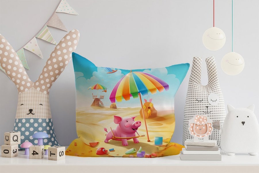 Warren Reed Pig On A Beach Holiday Cushions