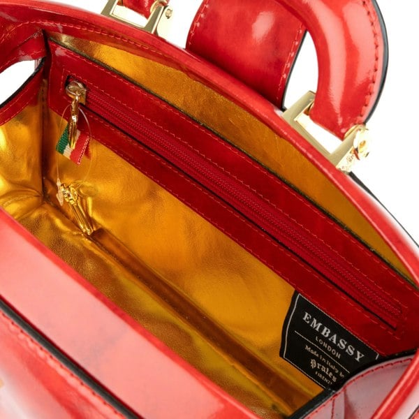 Embassy London Gazelle - Red - Top handle Italian leather bag with gold tone hardware