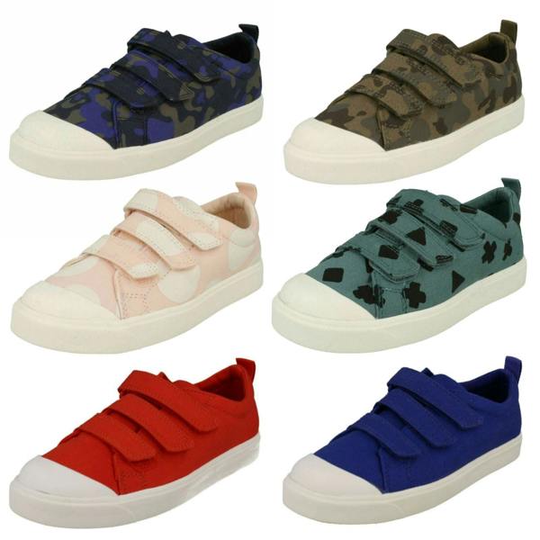Clarks Childrens Boys Girls Clarks Hook And Loop Canvas Shoes - City Flare Lo K