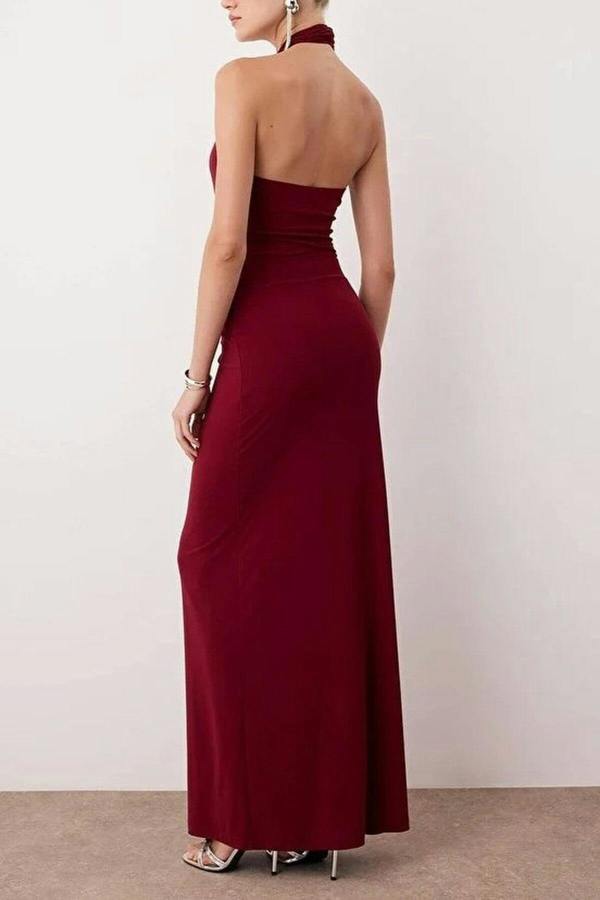 WOVCOR Maxi Elegant Evening Dress with Accessory Detail