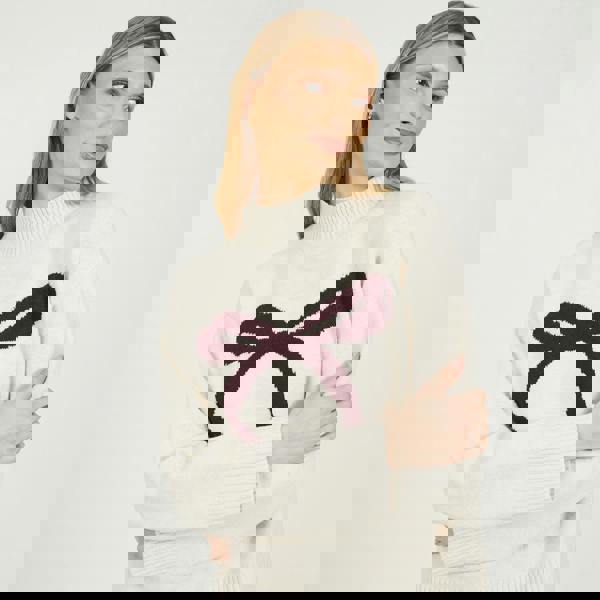 Brave Soul Ivory Crew Neck Bow Knitted Jumper - Ivory Image 4