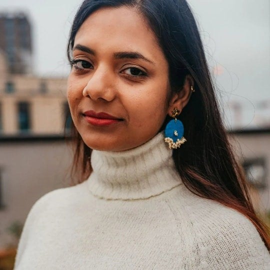 The Colourful Aura Pink Handmade Round Fabric Boho Poth White Pearl Asian Jhumka Drop Earrings