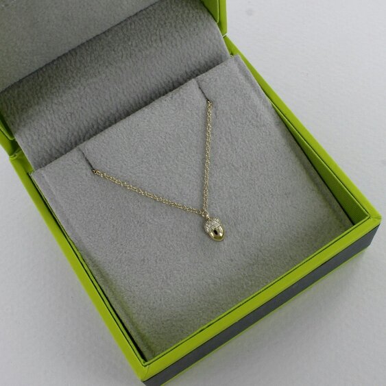 Reeves & Reeves 14K Solid Gold and Diamond Acorn Necklace