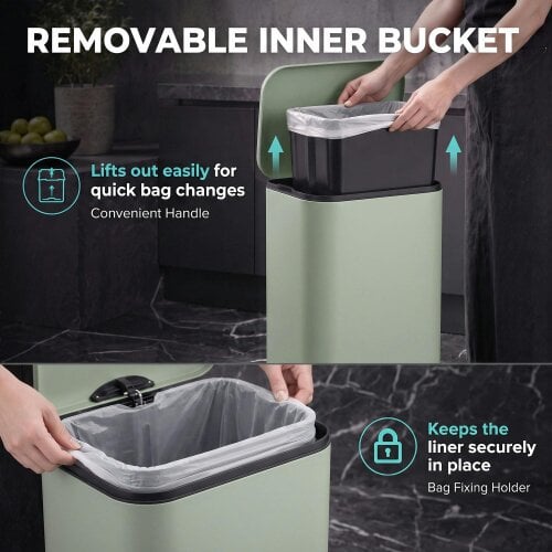 HOMCOM 50L Kitchen Bin, Pedal Bin with Removable Bucket, Light Green