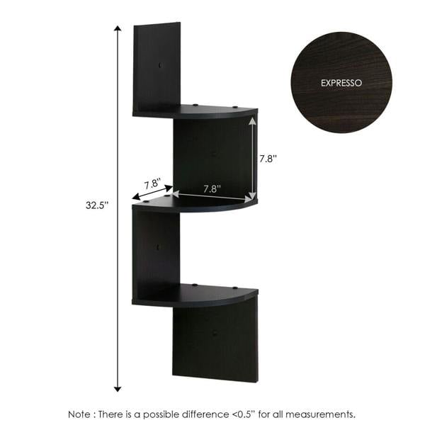 WALPLUS 3 Tier Wall Mount Floating Corner Radial Shelf, Set of 2, Espresso perfect for organized storage and display