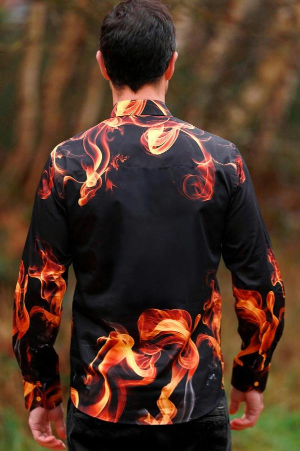 INFERNO BLAZE PLACEMENT PRINT SHIRT - Premium Men's Patterned Shirt by Claudio Lugli | Bold Design, Tailored Fit, Best Printed Shirts