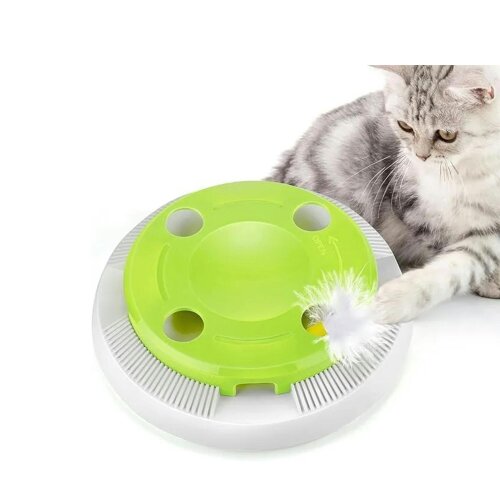 Dragodirect 8-Hole Interactive Cat Whack-a-Mole Toy Hunting Game with Feather & Mouse - White