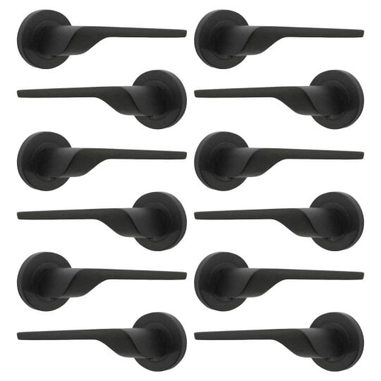 EDH Door Hardware Modern Matt Black Lever on Rose Plate Door Handle Set – 6 Pairs, 52mm Round Rose Plate & 127mm Lever Handle