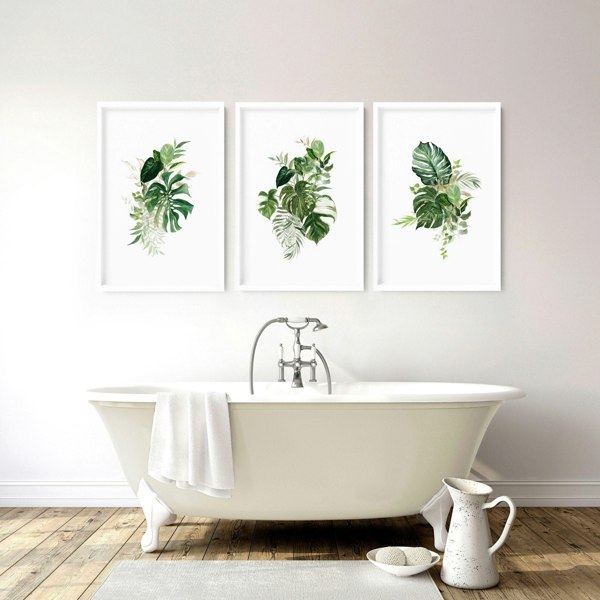 Art for bathroom walls uk | set of 3 Tropical wall prints