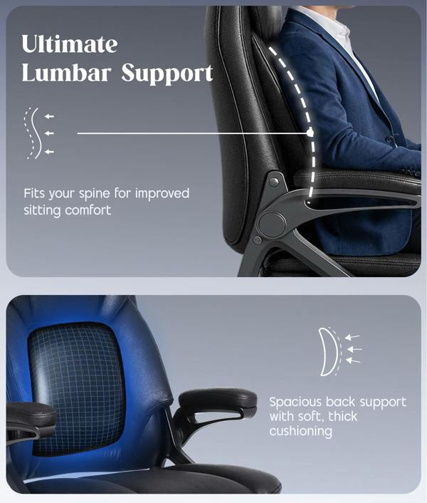 ADOV Executive Office Chair with Padded Flip-up Armrests, High Back Ergonomic Desk Chair with Lumbar Support