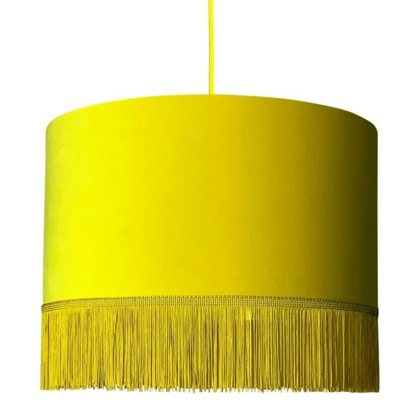 Love Frankie Sunset Yellow Velvet Lampshade with Gold Lining & Fringing