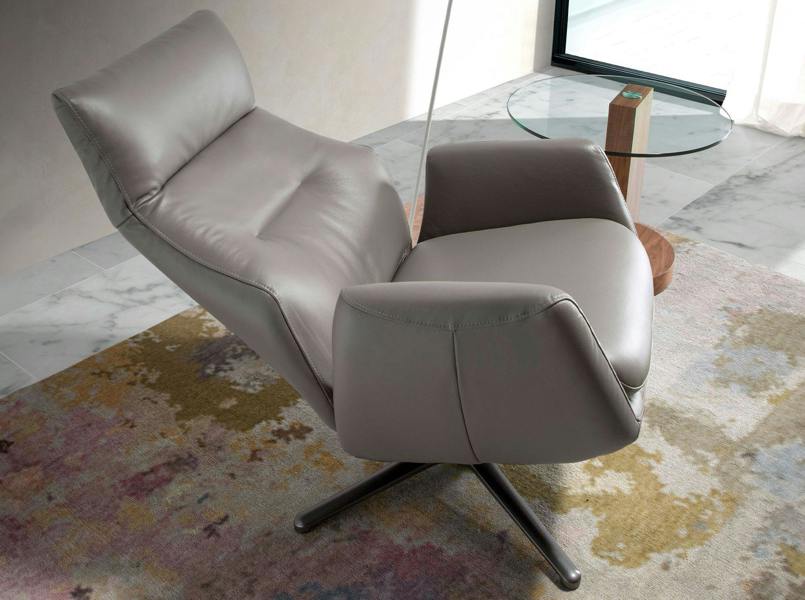 Angel Cerdá Dark Grey Leather Swivel Recliner 5092