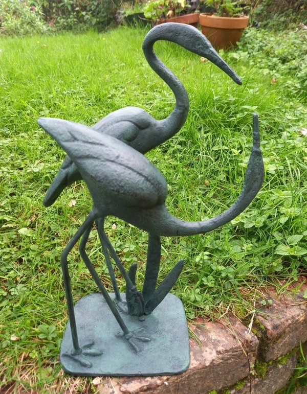 Inspirational Gifting Love Cranes Garden Sculpture Cast in Iron with Bronzed Finish