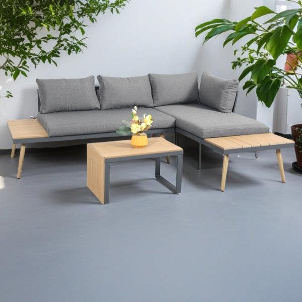 Belmont Metal and Contemporary Poly-Wood Sectional Corner Garden Set - Madefor.Living