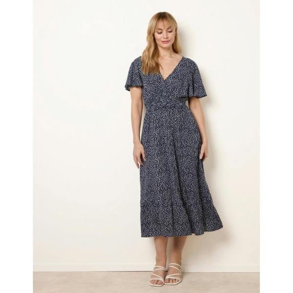 Blue Vanilla Angel Sleeve Shirred Waist Tier Hem Midi Dress