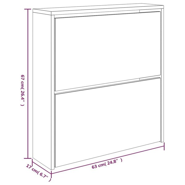 Berkfield Shoe Cabinet with Mirror 2-Layer High Gloss White 63x17x67 cm