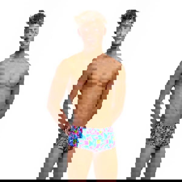 Funky Trunks Boys Funk & Blues blue pink tropical swim trunks with elastic leg opening