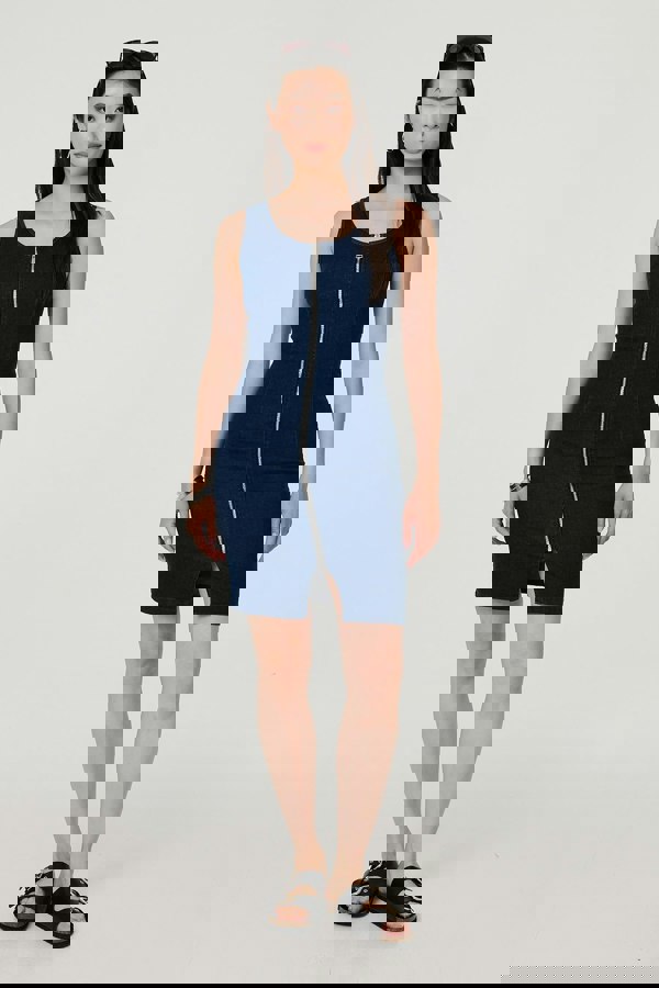 Blue | Denim Sleeveless Zip Front Shift Dress