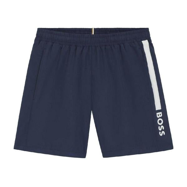 Boss Mens Dolphin Stripe Logo Swim Shorts - Navy - 
