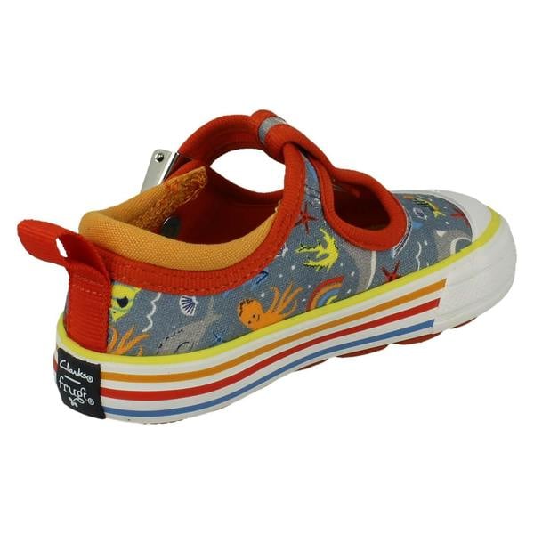 Clarks Boys Clarks Casual T-Bar Canvas Trainers Foxing Fish T