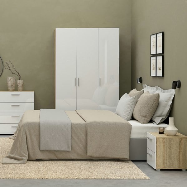 Furniture To Go Pepe Wardrobe with 3 doors in Oak with White High Gloss