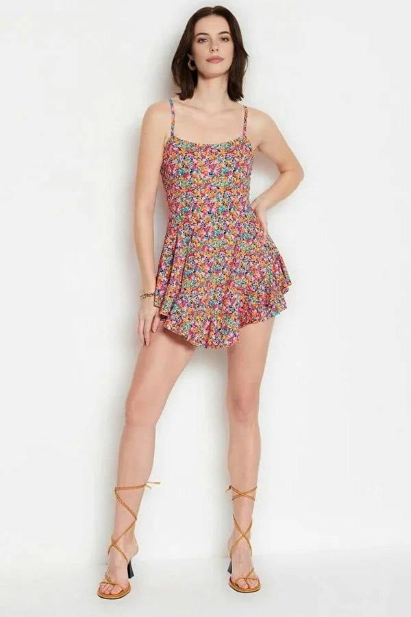 WOVCOR Strappy Ruffled Shorts Mini Knitted Playsuıt