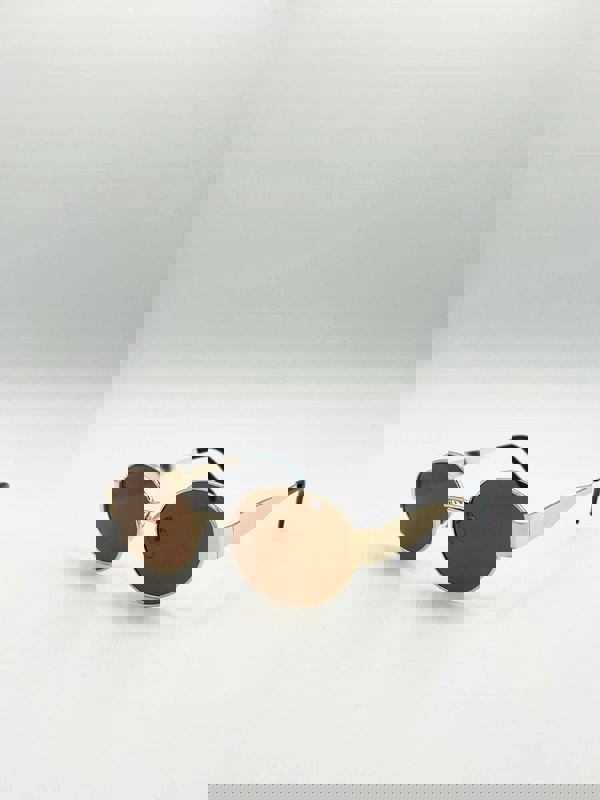 SVNX Oval Metal Frame Sunglasses in Gold Brown