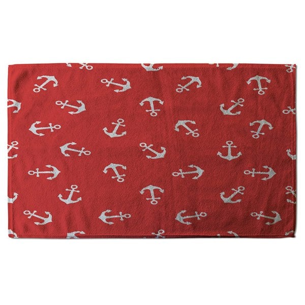 Benjamin Tate Design Anchors on Red Background (Bath Towel)