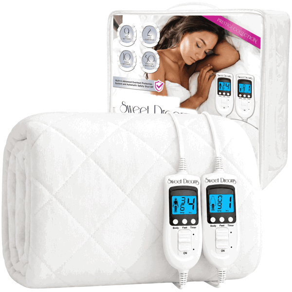 Sweet Dreams Electric Blanket Super King Size - Plush Fleece Quilted - 10 Timer & 9 Heat Settings - Overheat Protection