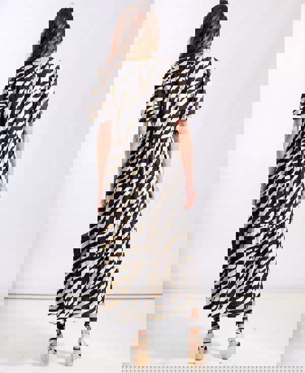 Cream Animal Viscose Puff Sleeve Midi Dress