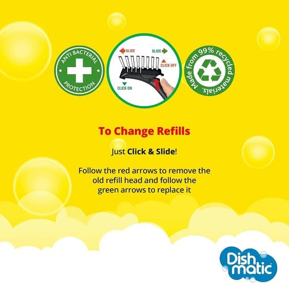 Dishmatic ECO Washing-Up Scrubbing Brush Made from 99% Recycled Plastic with Replaceable Brush Head – Antibacterial Kitchen Washing-Up Dish Brush
