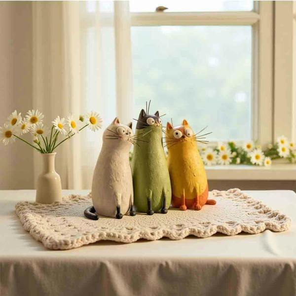 Leaper Cute Resin Cat Shaped Decorative Vase Ornament