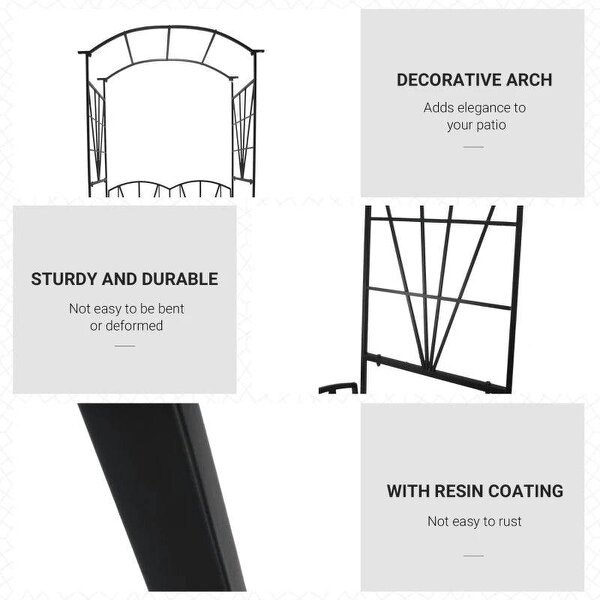 Garden Bench, 2 Seater Outdoor Patio Bench, Metal Garden Loveseat with Arch for Vines and Climbing Plants, Black